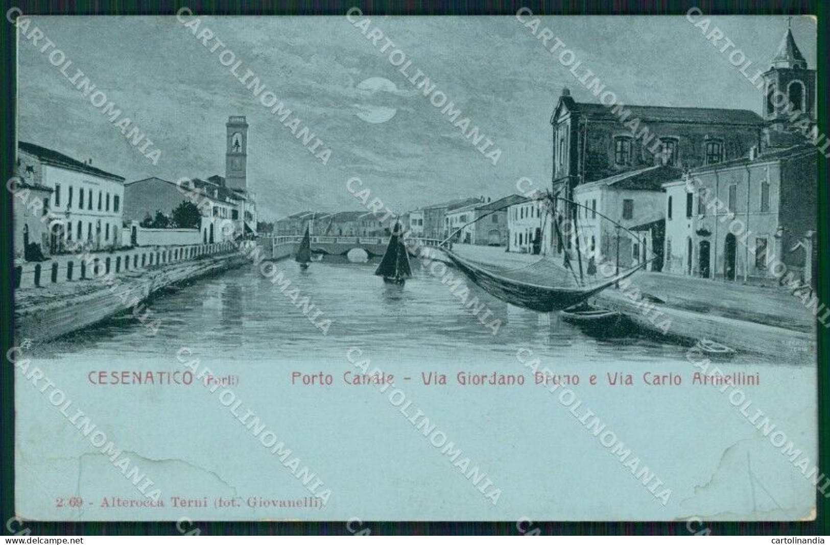 Forlì Cesenatico Porto Canale Chiaro Di Luna TRACCE UMIDO Cartolina QT3342 - Forlì