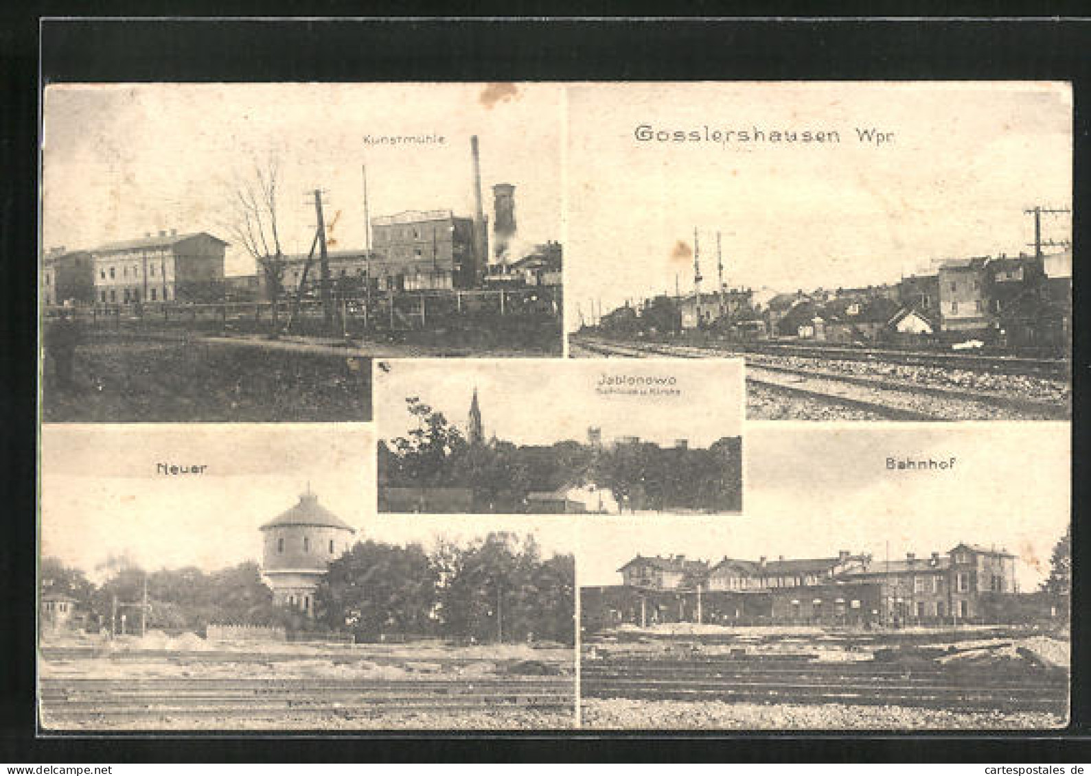 AK Gosslershausen / Jablonowo, Bahnhof, Kunstmühle, Schloss Und Kirche  - Westpreussen