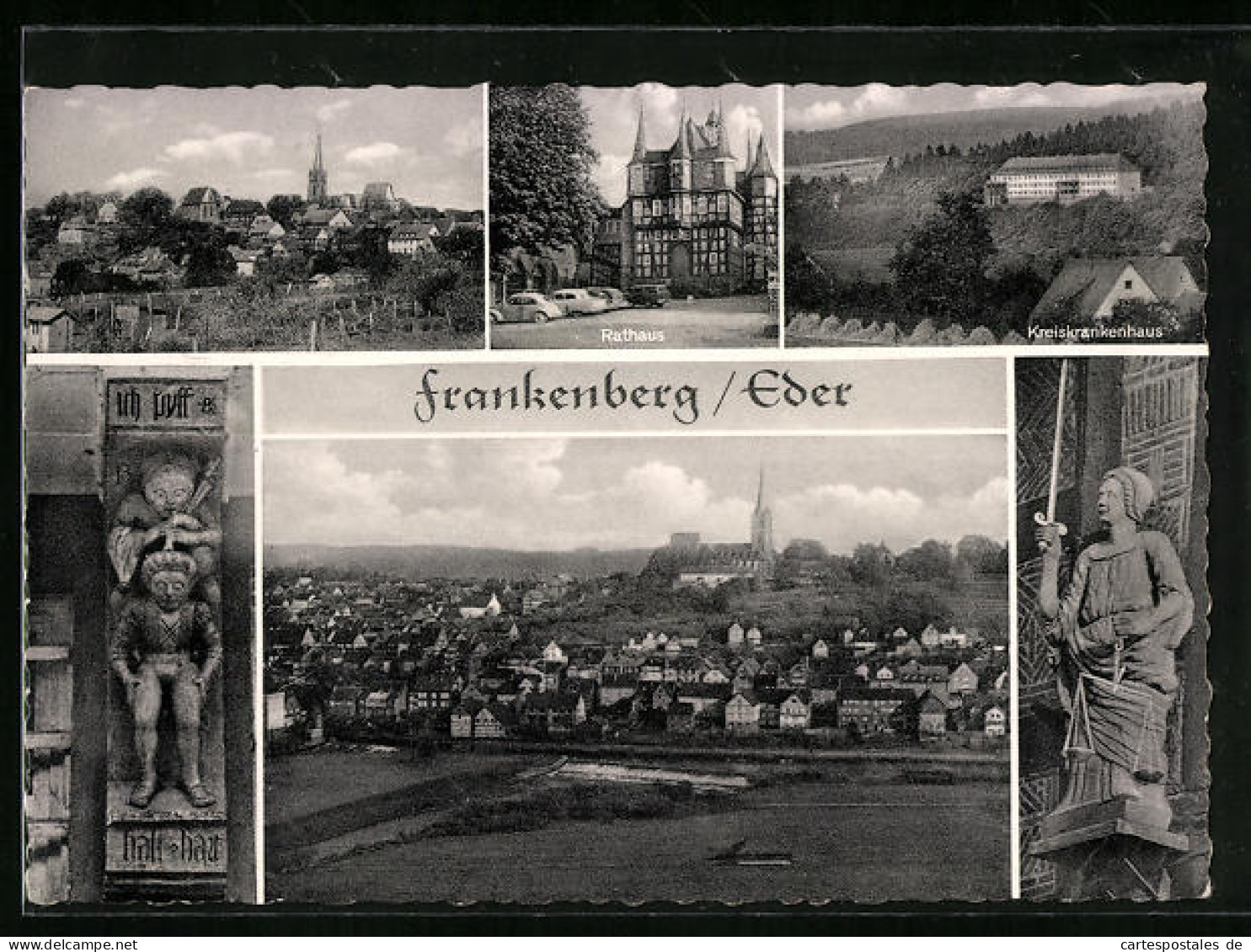 AK Frankenberg /Eder, Ortsansicht, Rathaus, Kreiskrankenhaus  - Frankenberg (Eder)