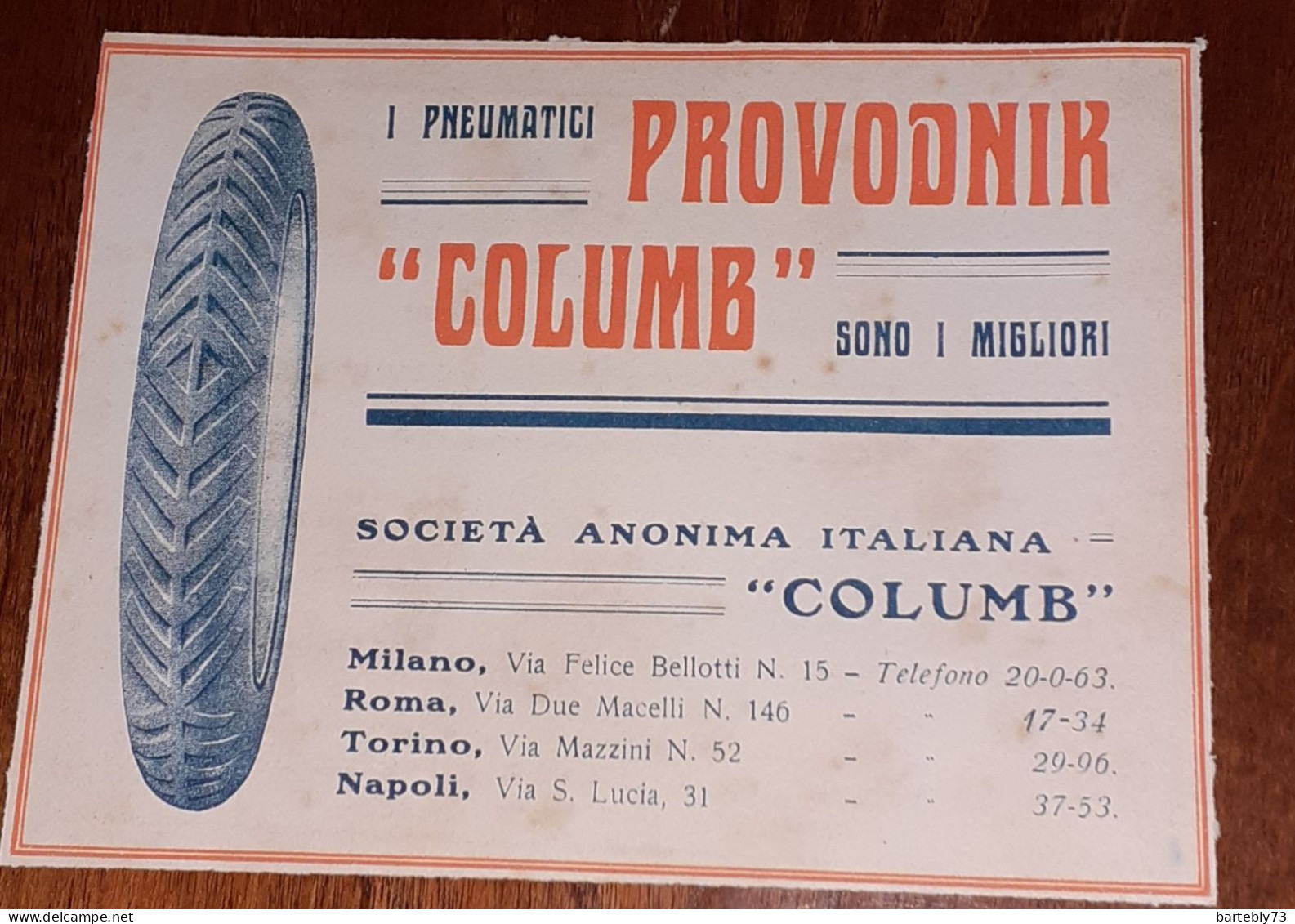 Pubblicità Pneumatici Provodnik Columb (1915) - Publicités