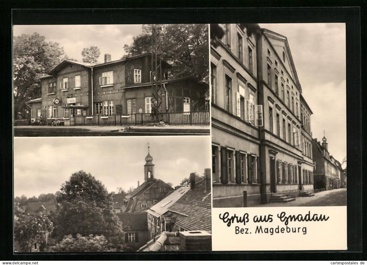 AK Gnadau /Magdeburg, Bahnof, Blick Vom Zinzendorfhaus Zur Kirche  - Magdeburg