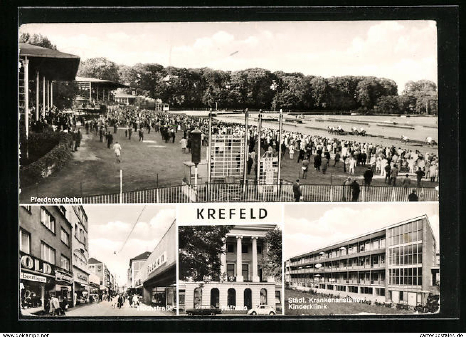 AK Krefeld, Rathaus, Krankenanstalten, Kinderklinik, Pferderennbahn  - Krefeld