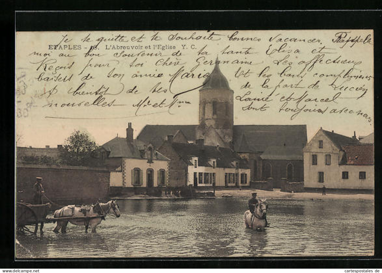 CPA Etaples, L`Abreuvoir Et L`Eglise  - Etaples