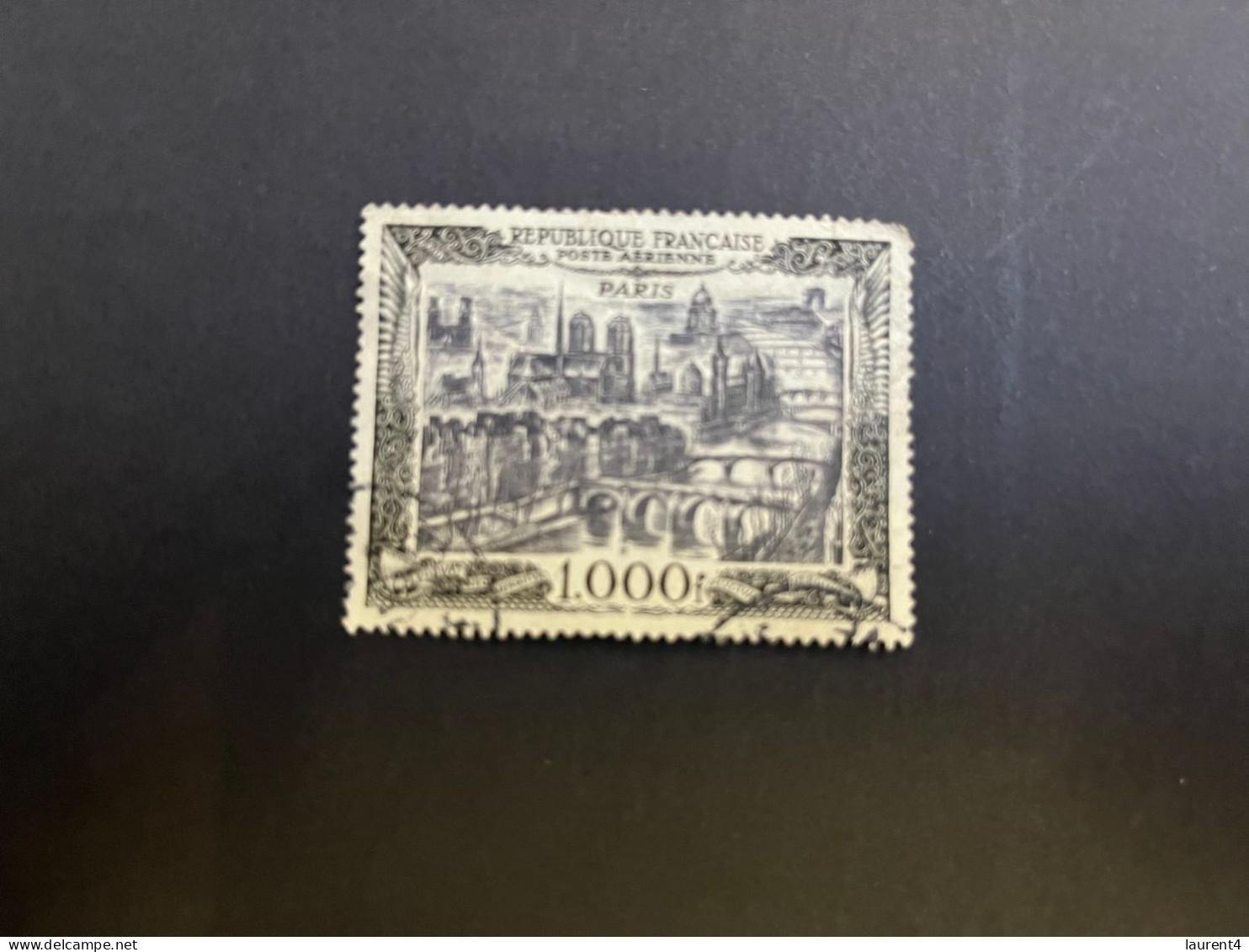20-4-2024 (stamp) 2 Used Stamp - FRANCE - Poste Aerienne (1000 Fr) (top Right Corner Short) - 1927-1959 Oblitérés