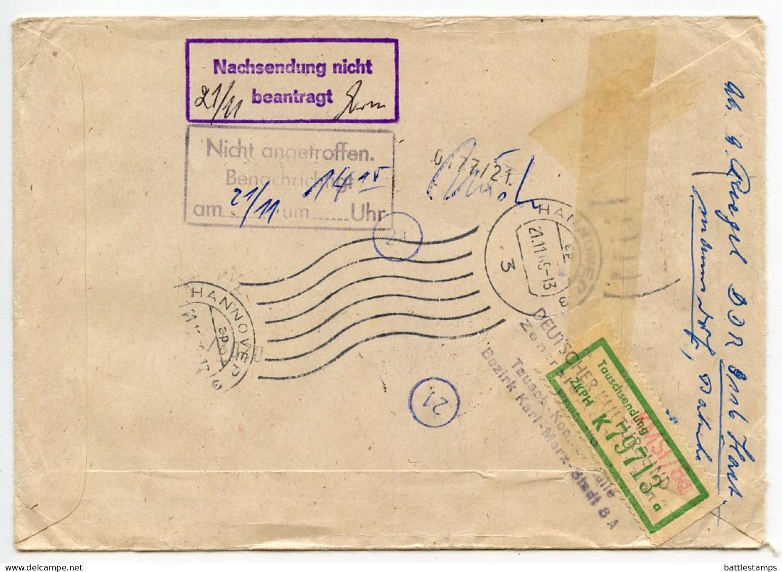 Germany East 1969 Registered Cover; Karl-Marx-Stadt To Hannover; Insect Stamps; Tauschsendung Exchange Control Label - Cartas & Documentos