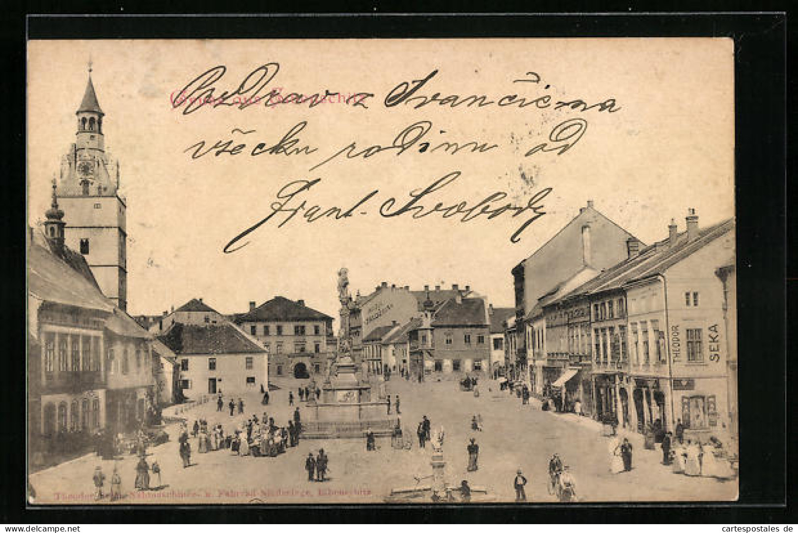 AK Eibenschitz, Strassenpartie Mit Denkmal  - Czech Republic