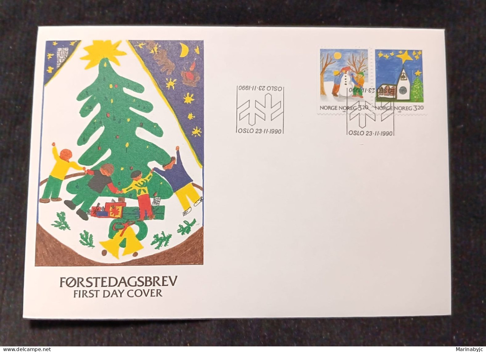 D)1990, NORWAY, FIRST DAY COVER, ISSUE, CHRISTMAS, SNOWMAN, CHURCH, STARS, FDC - Autres & Non Classés