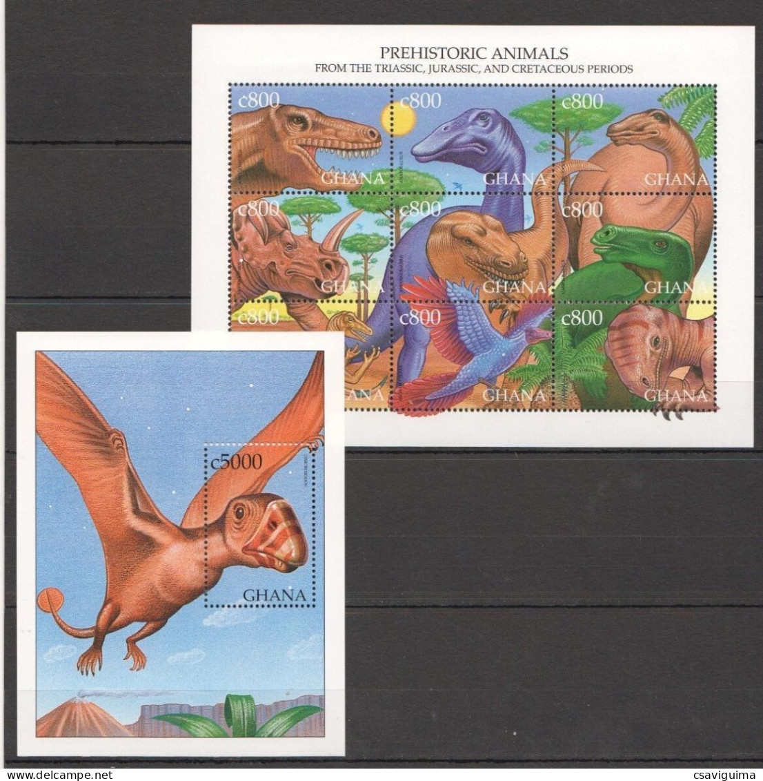 Ghana - 1999 - Prehistoric Animals - Yv 2352/60 + Bf 365 - Prehistorics