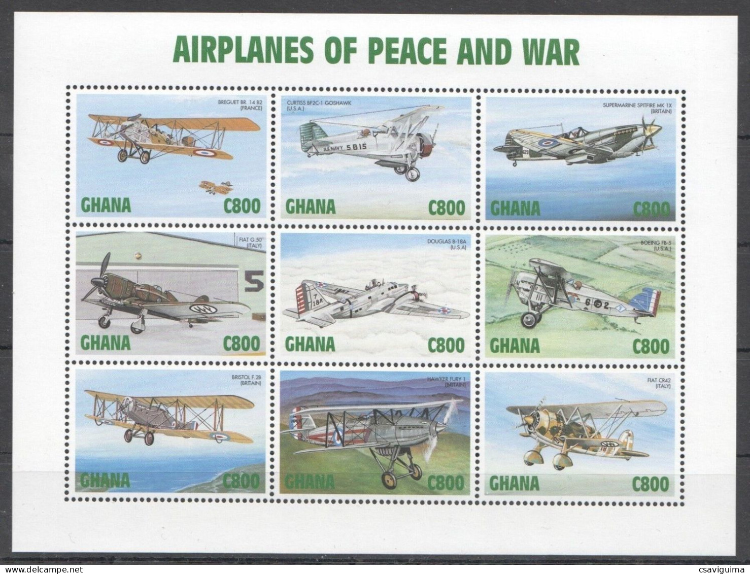 Ghana - 1998 - Airplanes Of Peace And War - Yv 2254/62 - Airplanes