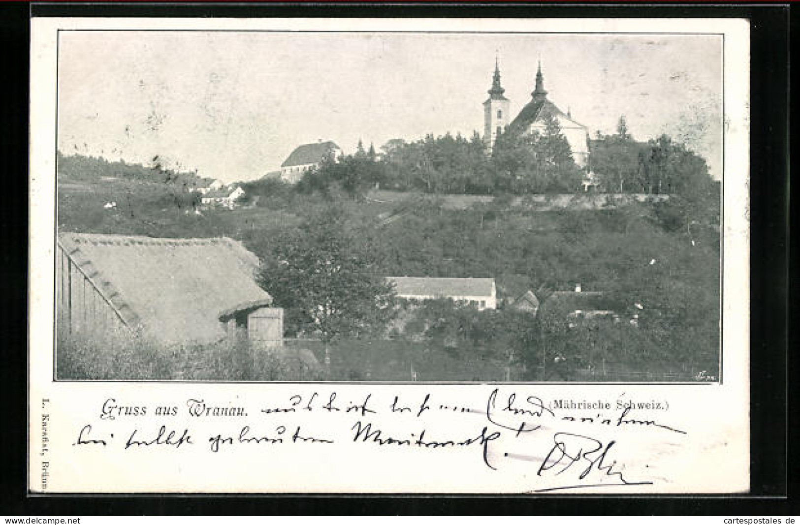 AK Wranau, Mähr. Schweiz, Panorama, Kirche  - Tchéquie