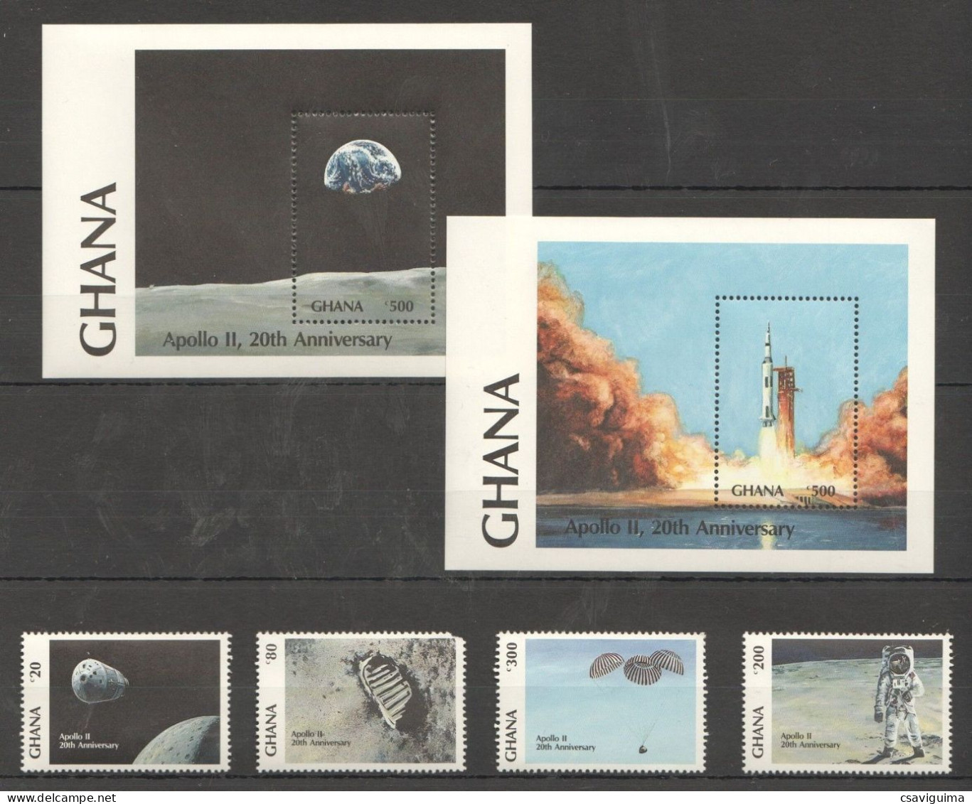 Ghana - 1989 - Apollo 11, 20th Aniversary - Yv 1072/75 + Bf 148/49 - Andere & Zonder Classificatie