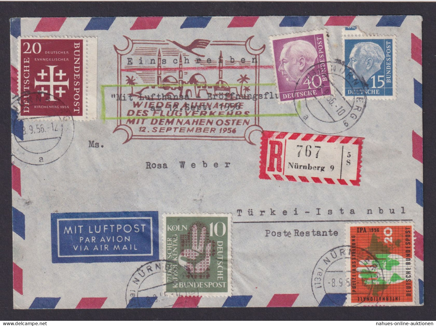 Flugpost Airmail Lufthansa Bund MIF Heuss Nürnberg R Brief Luftpost Istanbul - Briefe U. Dokumente