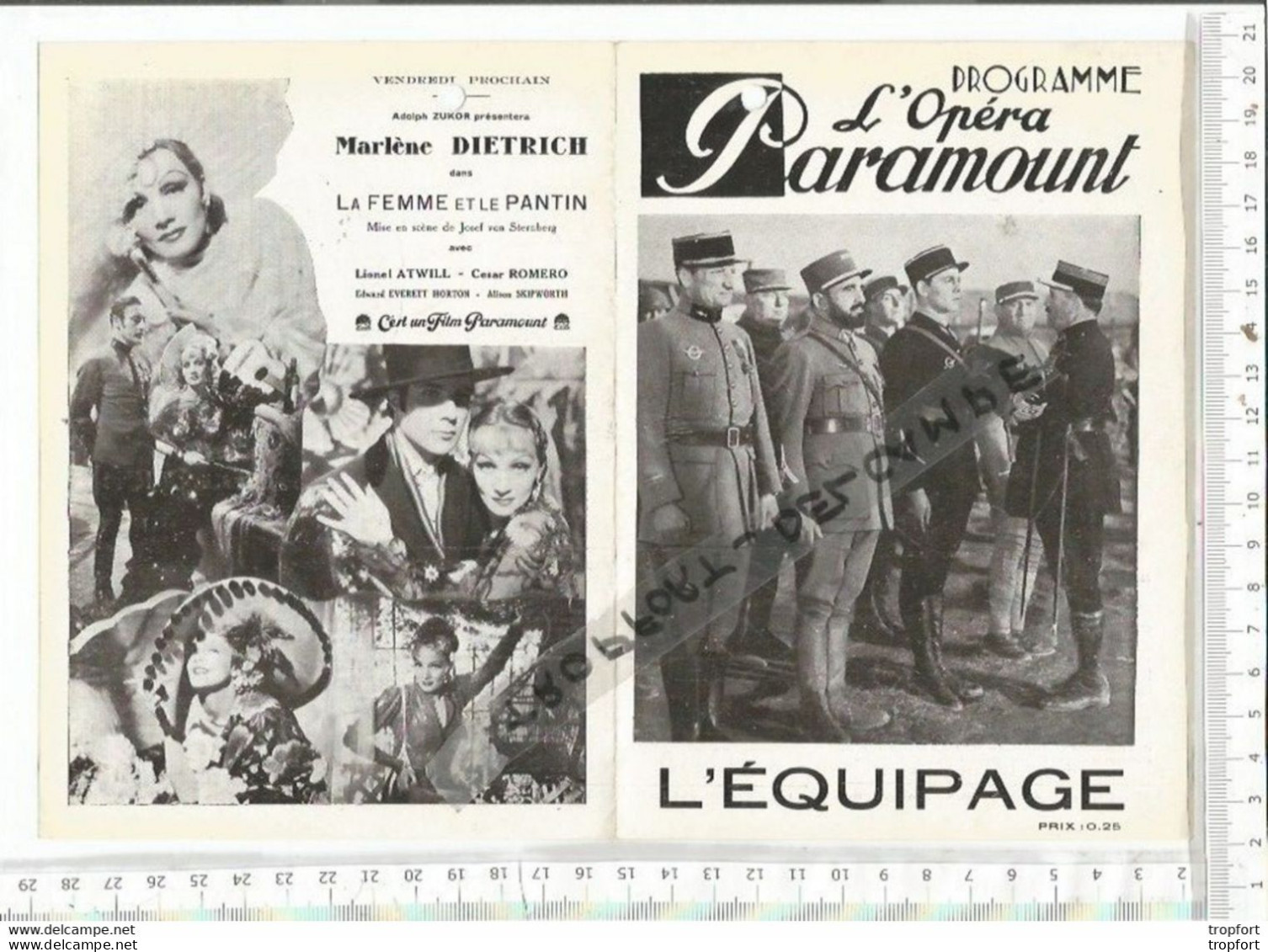 FF / Programme CINEMA Ancien  OPERA PARAMOUNT LILLE  1935 L'EQUIPAGE / CHARLIE CHAN / MARLENE DIETRICH - Programma's