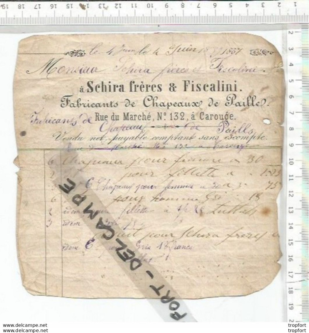 PO / FACTURE Ancienne 1857 FABRICANT DE CHAPEAUX DE PAILLES CAROUGE - Textile & Vestimentaire