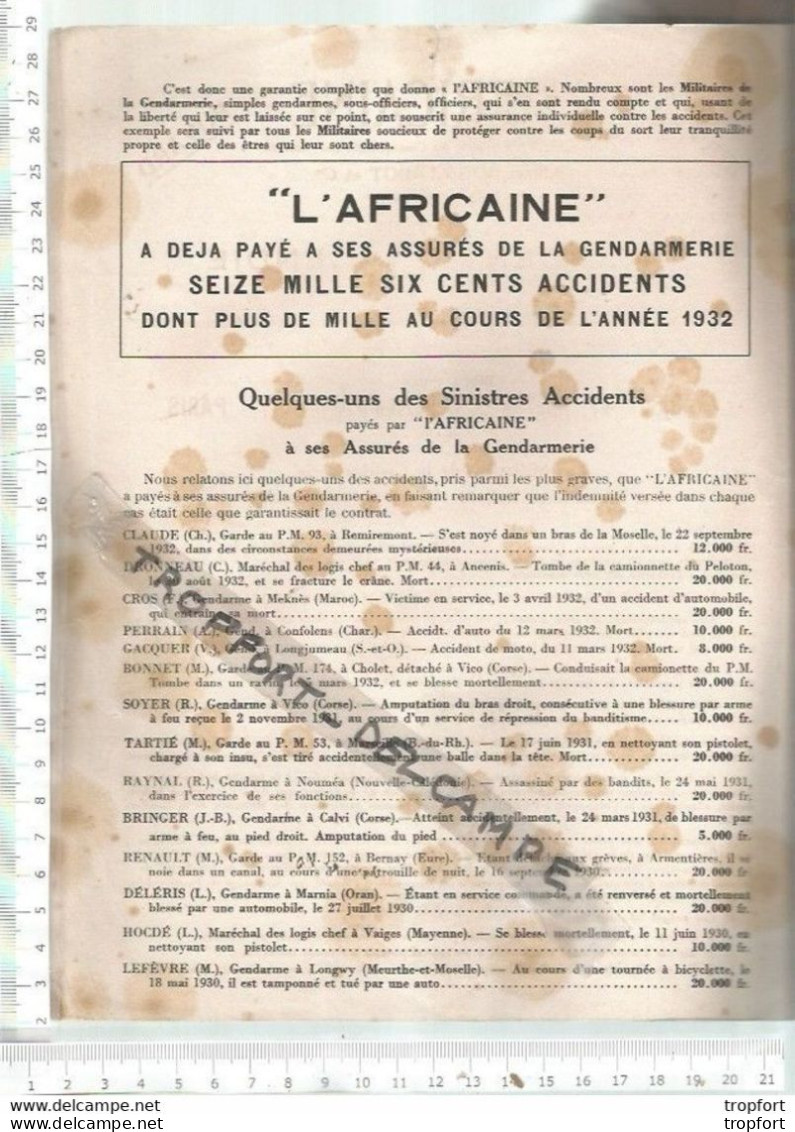 PO / BUVARD DOUBLE Format 14 ASSURANCE L'AFRICAINE ACCIDENT MILITAIRE GENDARMERIE - Banque & Assurance