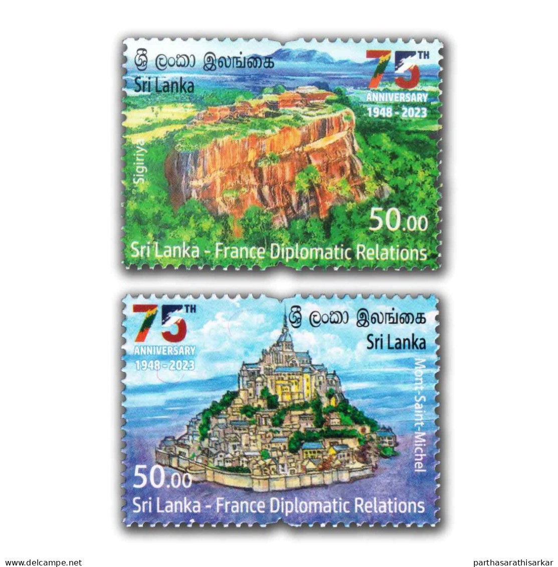 SRI LANKA 2023 JOINT ISSUE WITH FRANCE 75 YEARS OF DIPLOMATIC RELATIONS COMPLETE SET MNH - Sri Lanka (Ceylan) (1948-...)