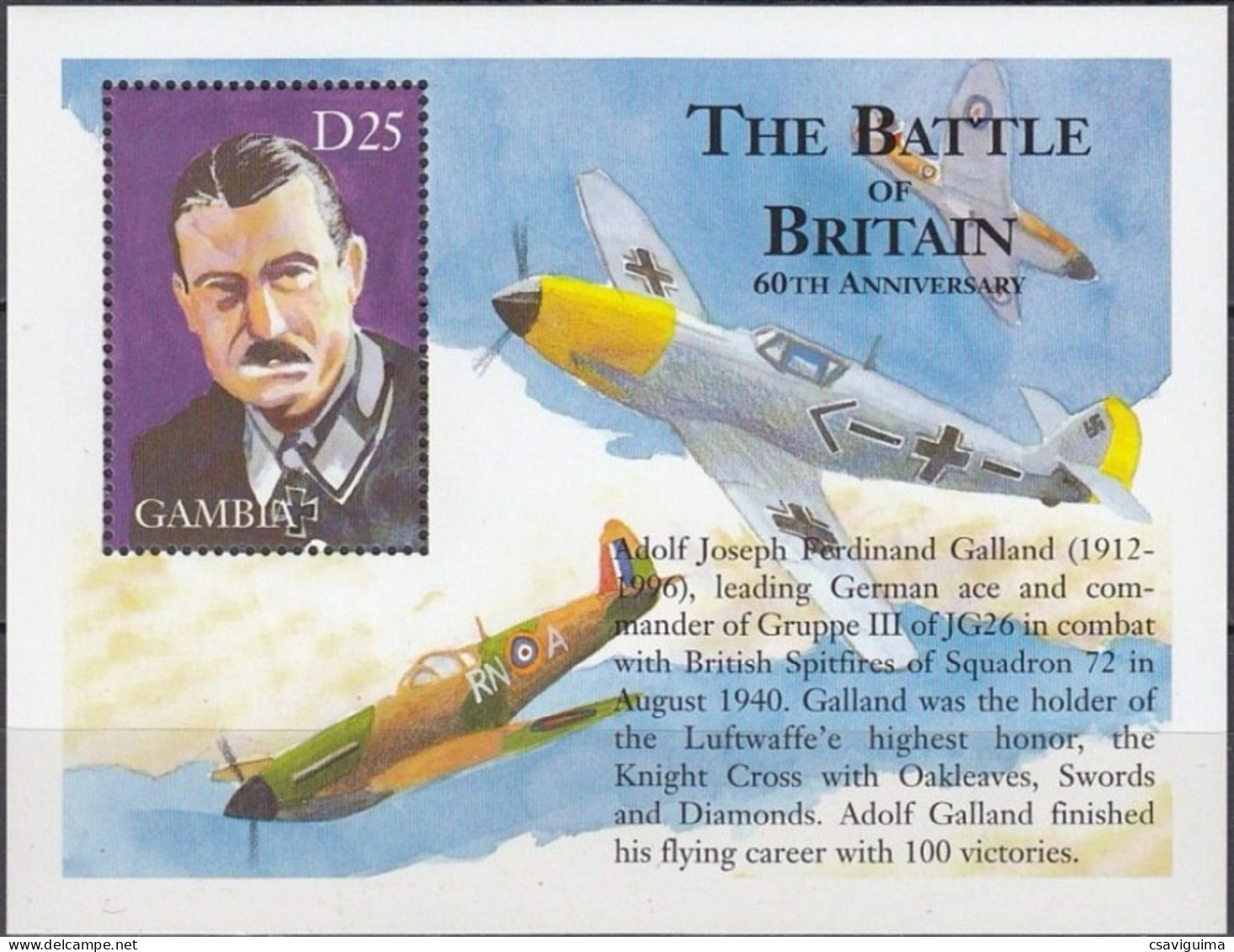 Gambia - 2000 - Battle Of Britain - Yv Bf 494L - Airplanes