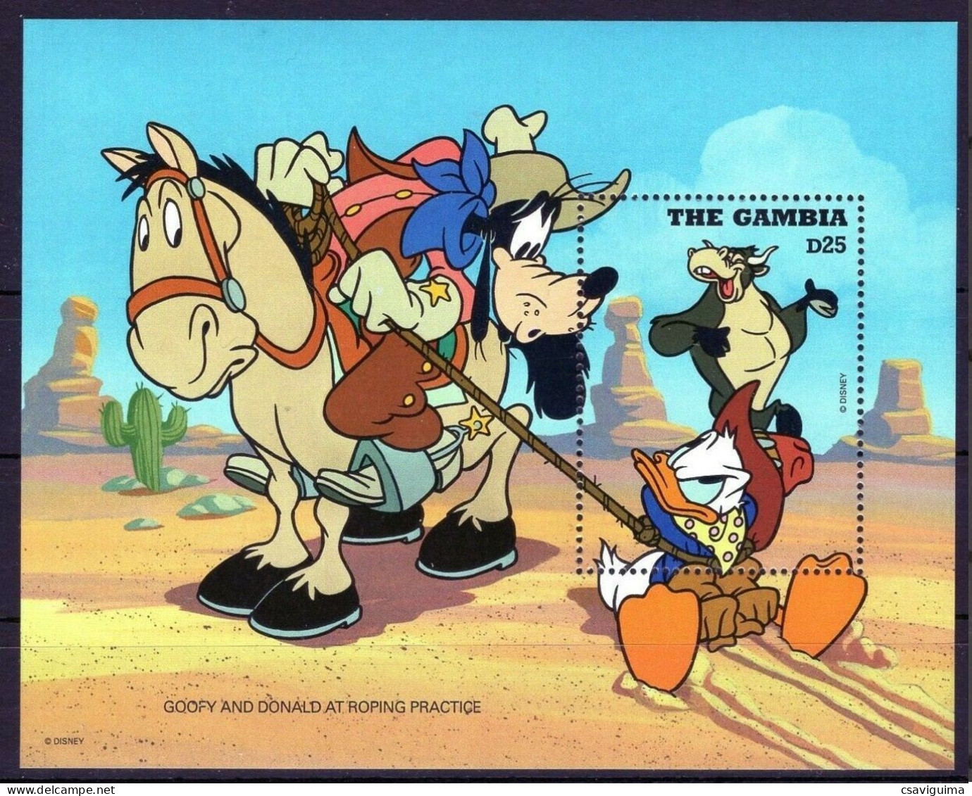 Gambia - 1995 - Disney: Goofy And Donald At Roping Pratice - Yv Bf 266 - Disney