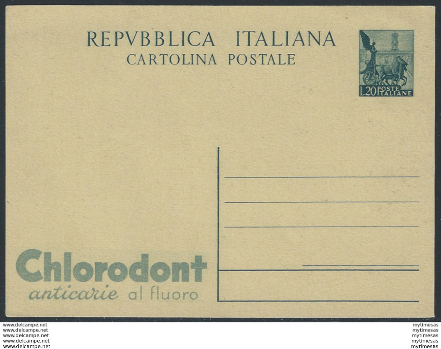 1951 Italia L 20 Chlorodont Cartolina Postale Fil. N. R9/2 - Stamped Stationery