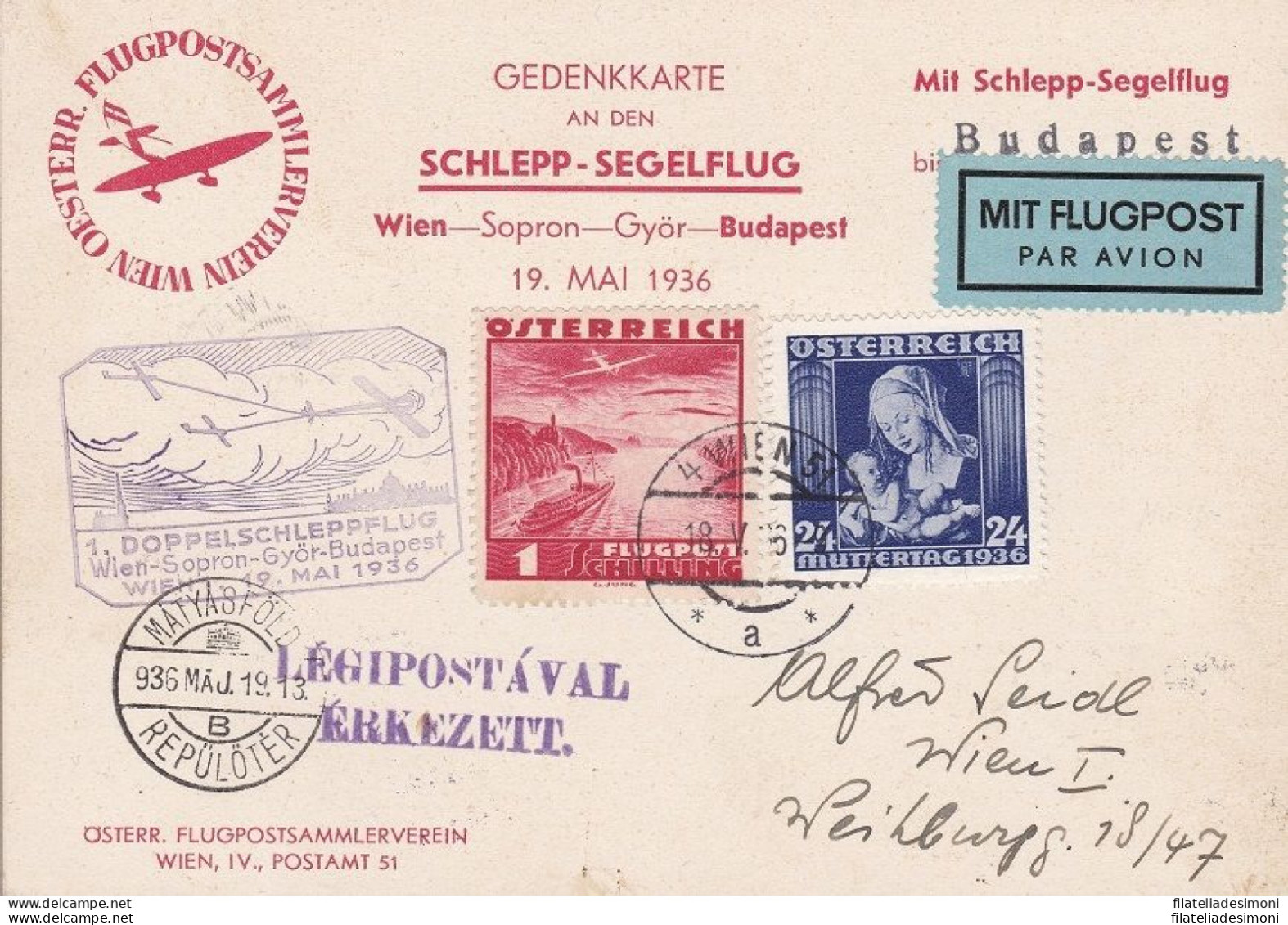 1936 AUSTRIA , Vienna - Budapest Cartolina Speciale Muller 208 - Andere & Zonder Classificatie