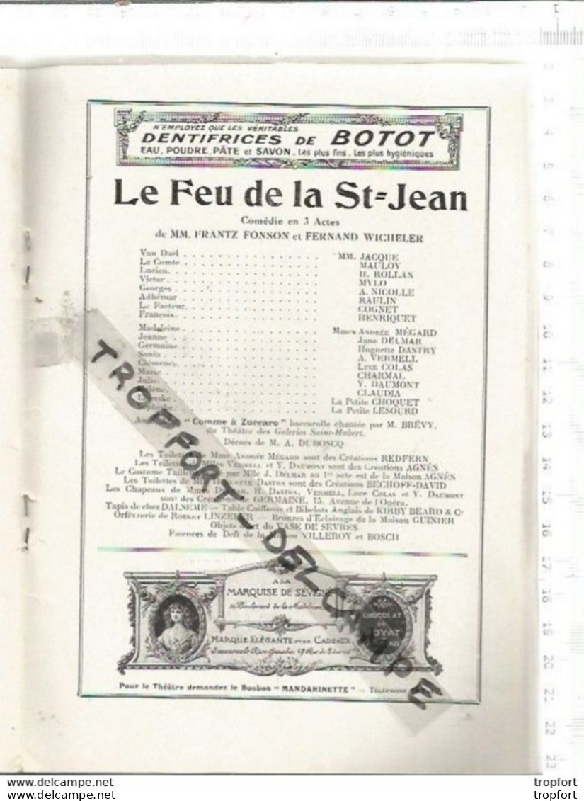 EE / Old Theater Program Programme THEATRE RENAISSANCE  Le FEU De La SAINT JEAN Elena RUBINSTEIN / DELMAR / DAUMONT - Programs