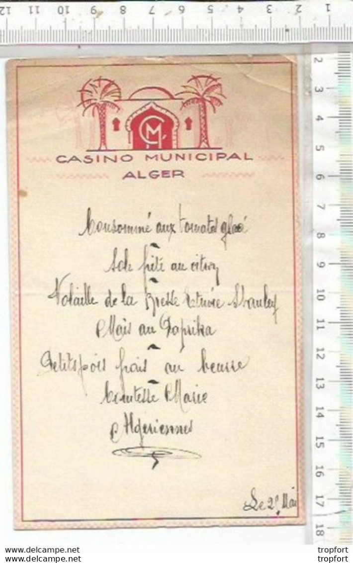 PG / PETIT MENU Ancien  CASINO MUNICIPAL D'ALGER  ALGERIE - Menus