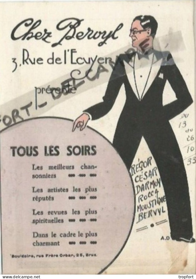 FF / Rare Carton PUBLICITAIRE 1933 CHEZ BEROYL Rue De L'écuyer  CABARET CHANSONNIER REVUE CARTE VISITE - Cartes De Visite