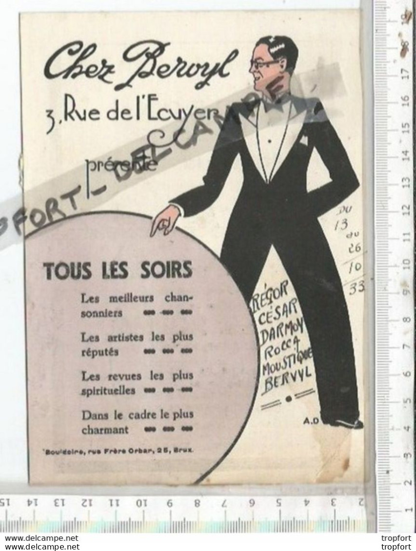 FF / Rare Carton PUBLICITAIRE 1933 CHEZ BEROYL Rue De L'écuyer  CABARET CHANSONNIER REVUE CARTE VISITE - Cartoncini Da Visita