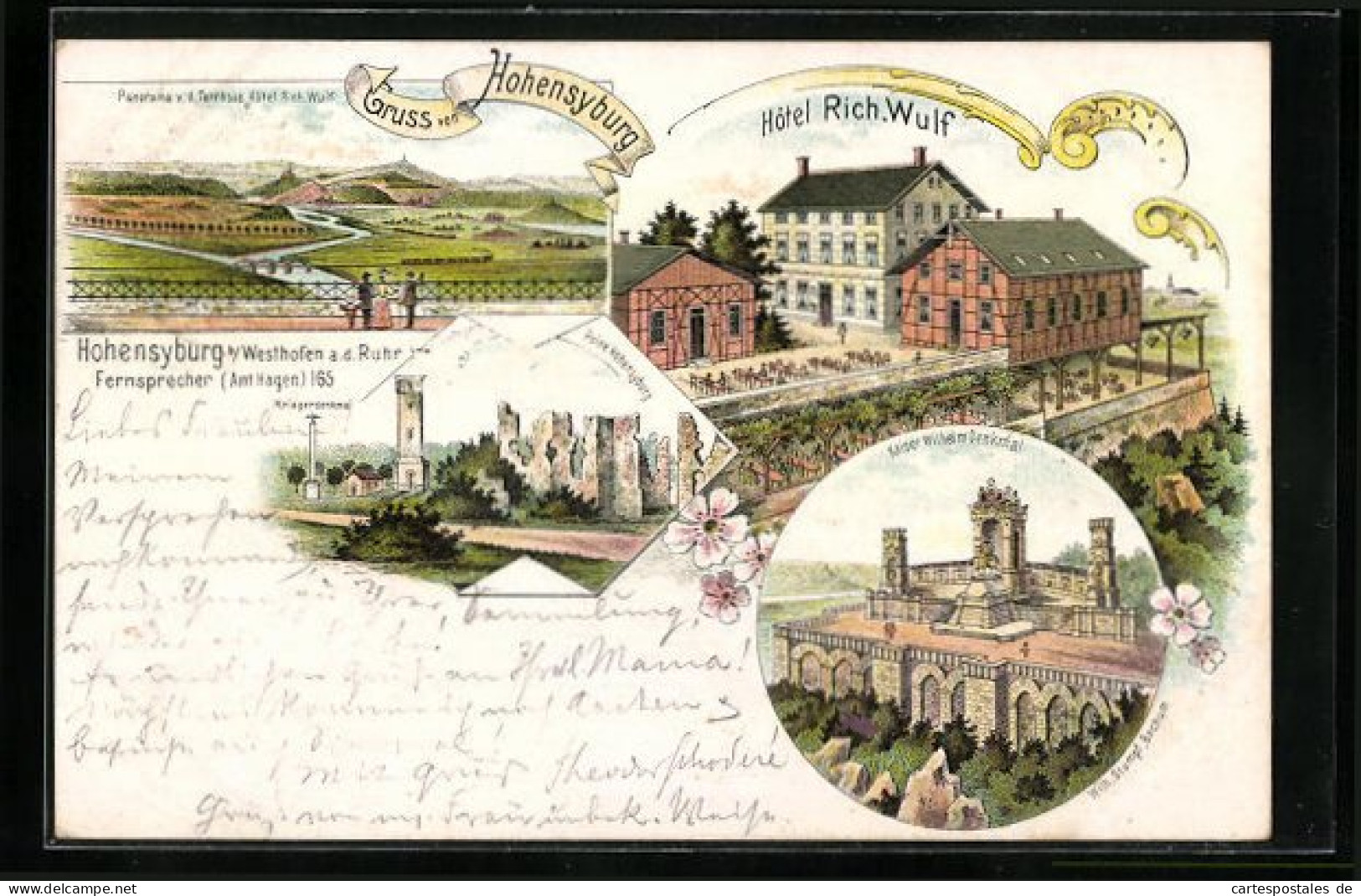 Lithographie Hohensyburg, Hotel Rich. Wulf, Kaiser Wilhelm Denkmal, Ruine Der Burg, Panorama  - Autres & Non Classés