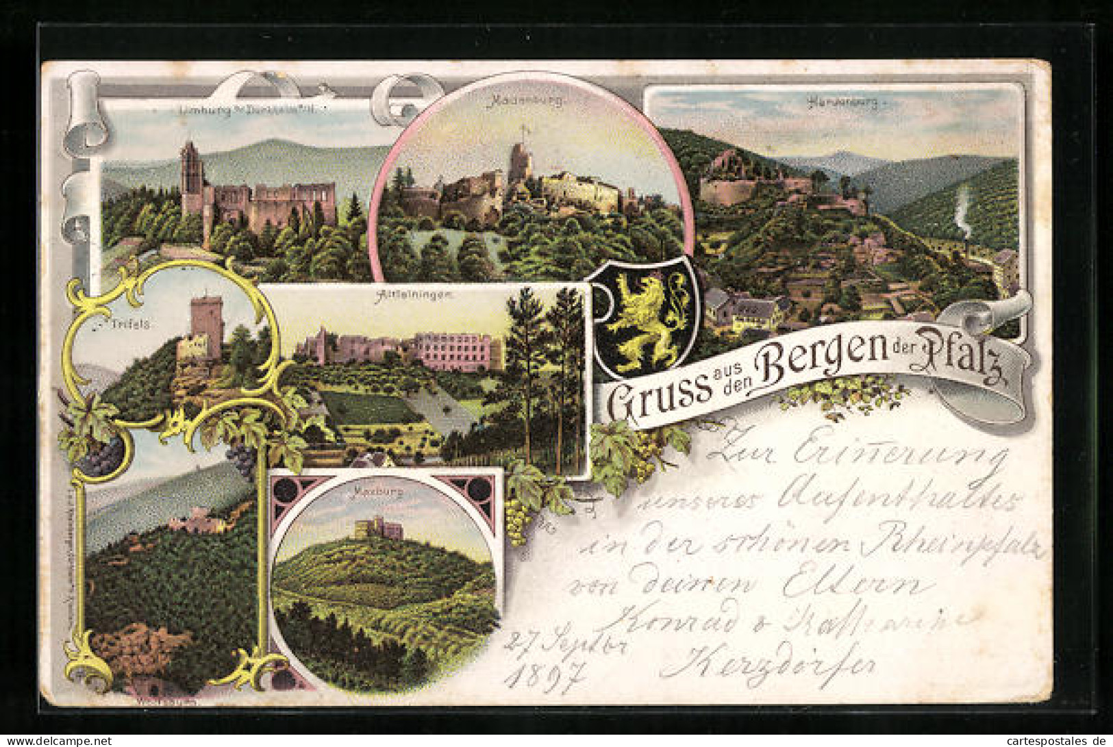 Lithographie Dürkheim A. H., Madenburg, Hardenburg, Maxburg  - Bad Dürkheim