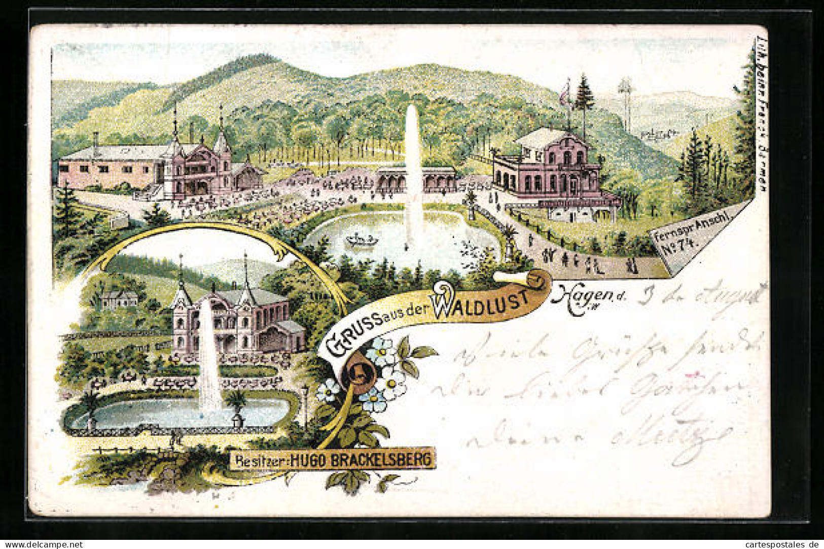 Lithographie Hagen, Blick In Die Waldlust  - Hagen