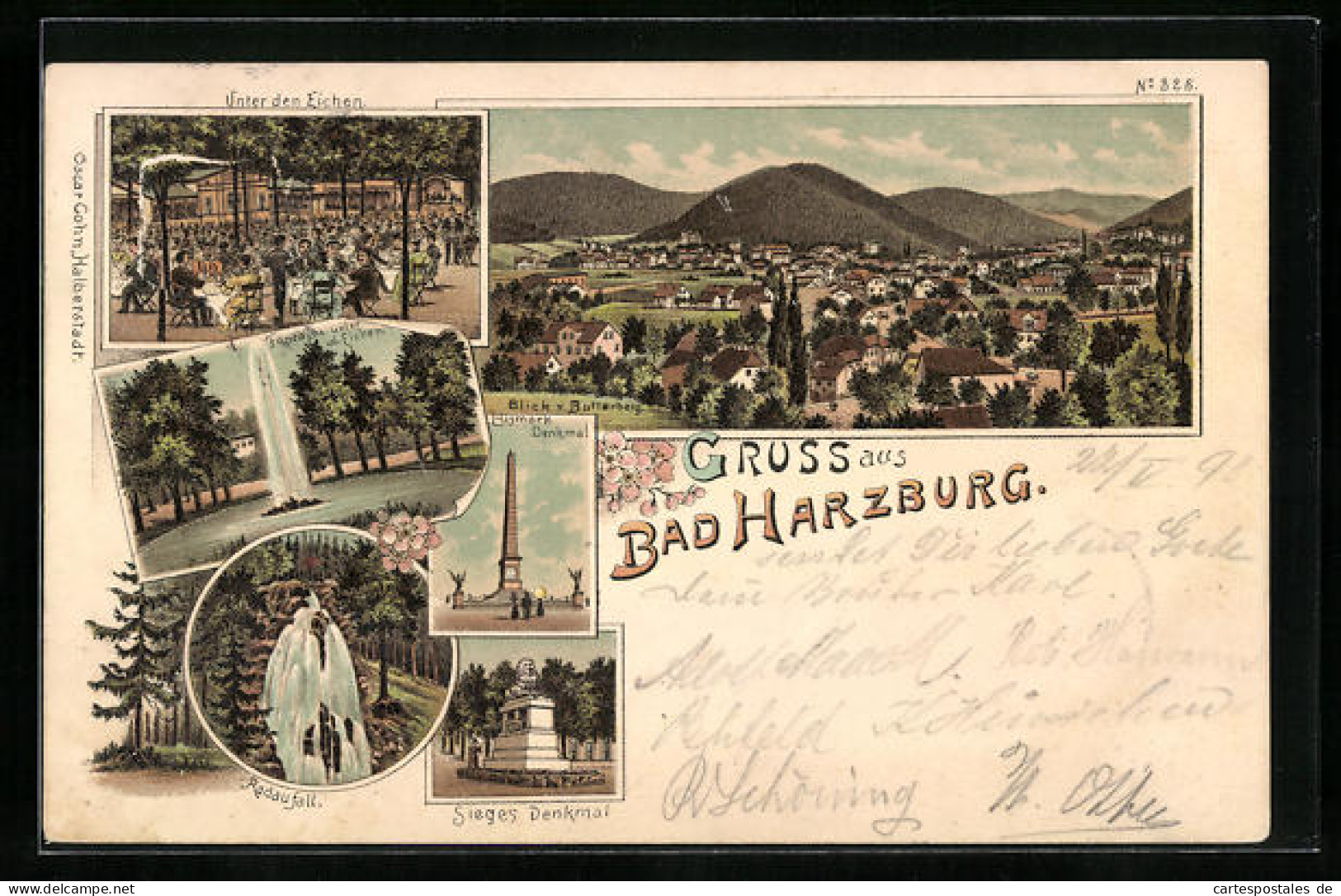Lithographie Bad Harzburg, Sieges Denkmal, Bismarck Denkmal, Panorama  - Bad Harzburg