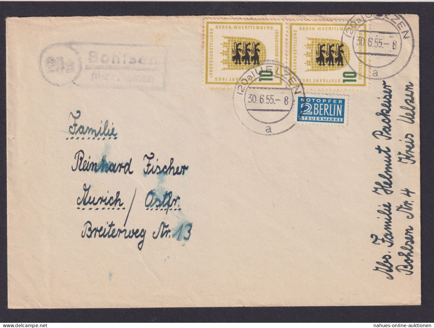 Bund Brief 213 MEF Landpost Bohlsen Uelzen Notopfer Aurich Ostfriesland - Covers & Documents