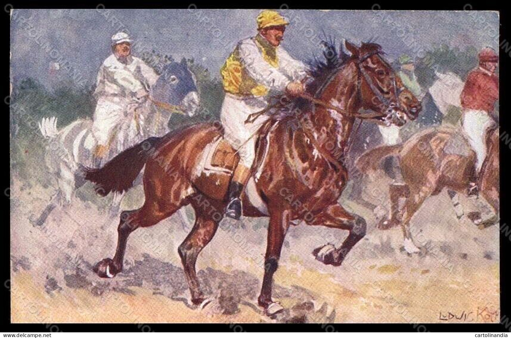 Artist Signed Ludwig Koch Horse Racing Sport Pferd BKWI Serie 473-6 Pc VK6764 - Autres & Non Classés