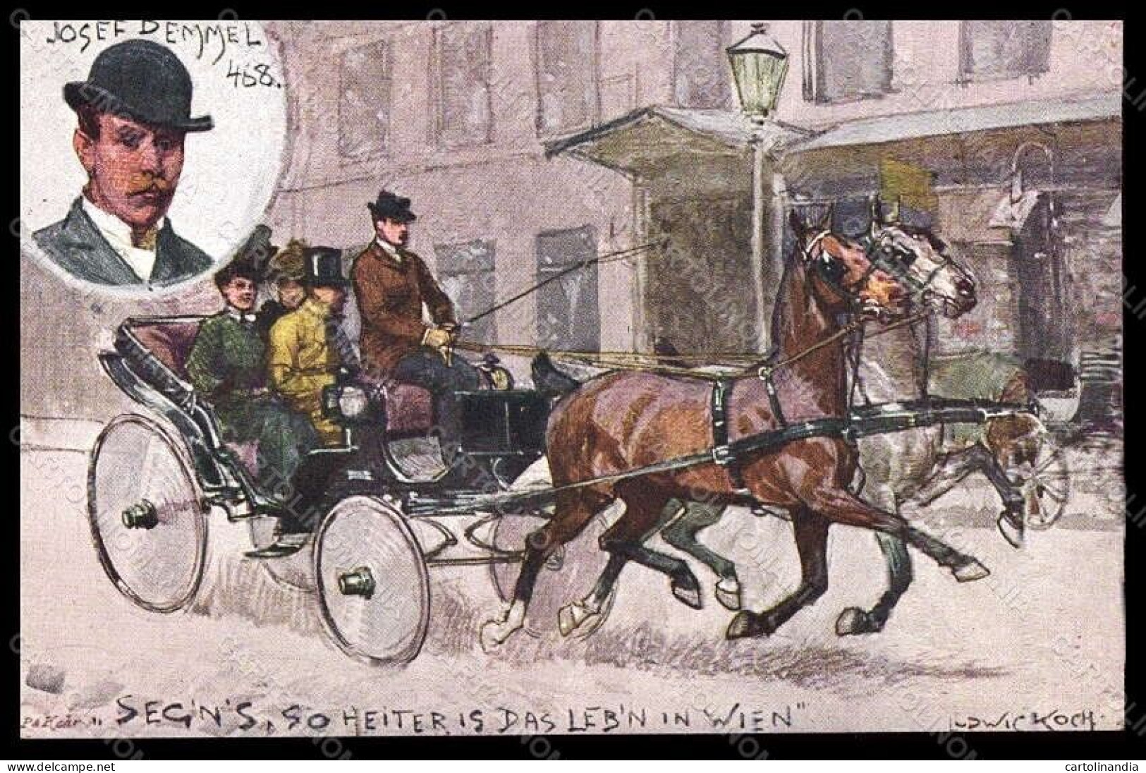 Artist Signed Ludwig Koch Carriage Horse Pferd Wien BKWI Serie 948-3 Pc VK6766 - Autres & Non Classés