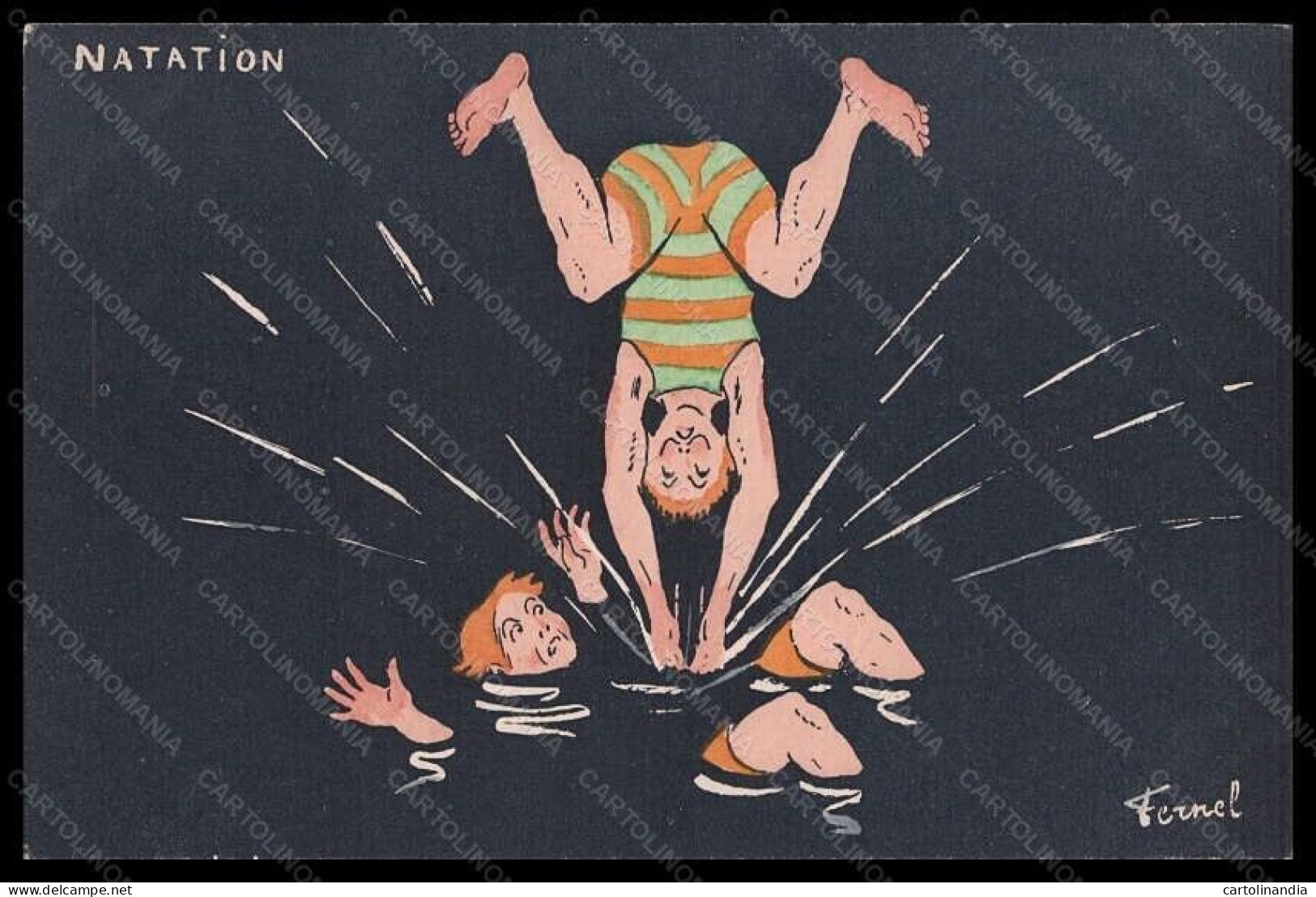 Artist Signed Illustratori Fernel Swimming Sport Natation Postcard VK6300 - Autres & Non Classés