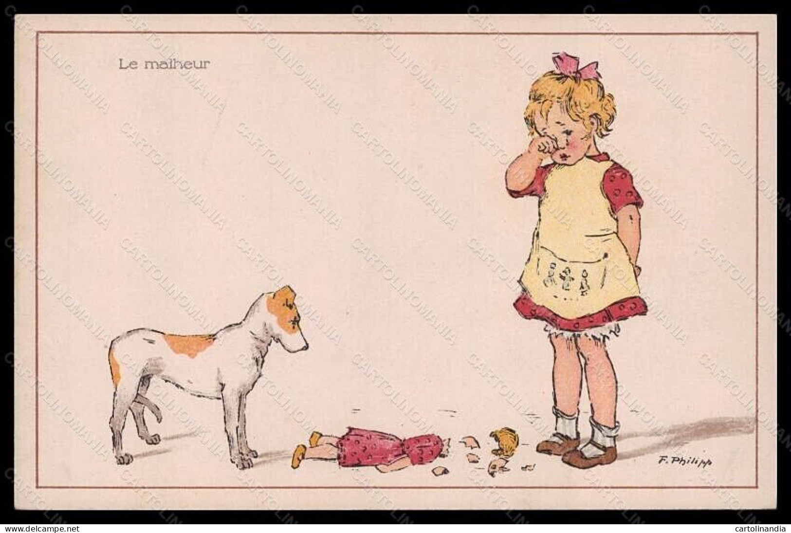 Artist Signed F. Philipp Child Girl Doll Dog Serie 339-1 Postcard VK6080 - Autres & Non Classés