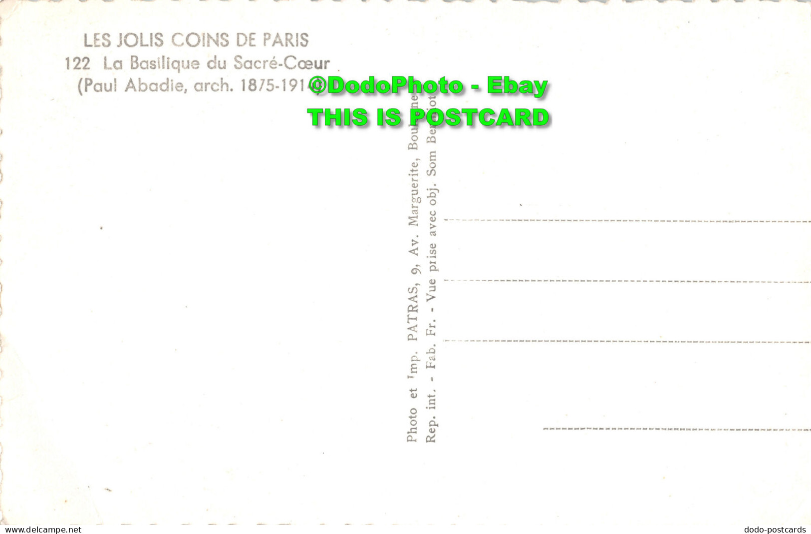 R432637 Les Jolis Coins De Paris. 122. La Basilique Du Sacre Coeur. Paul Abadie - Monde