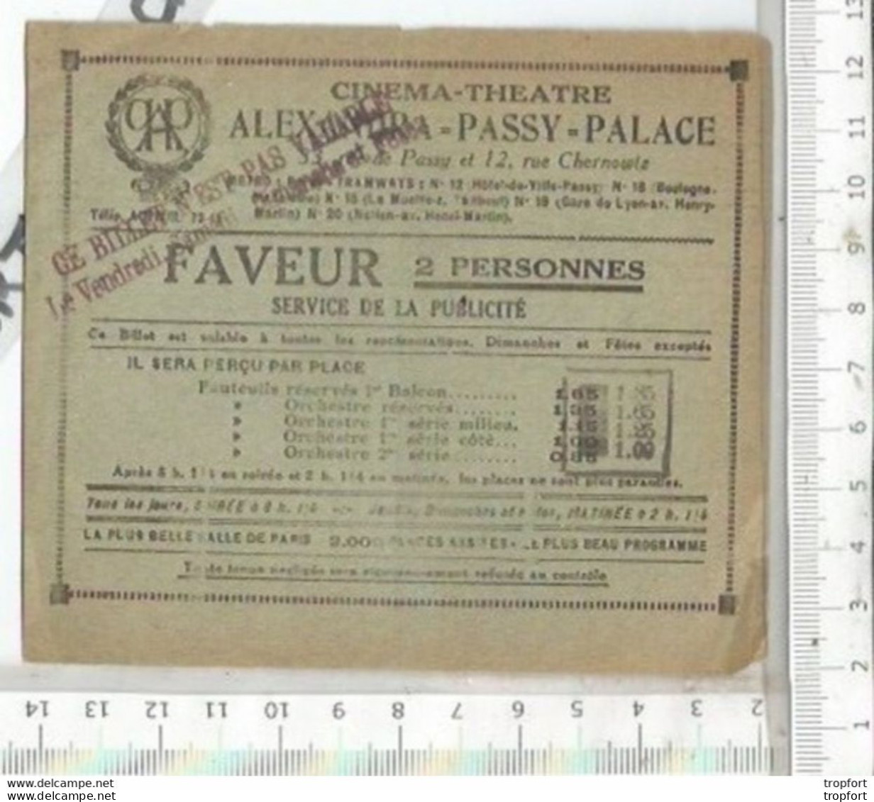 FF / BILLET DE FAVEUR CINEMA THEATRE ALEXANDRA PASSY PALACE - Eintrittskarten