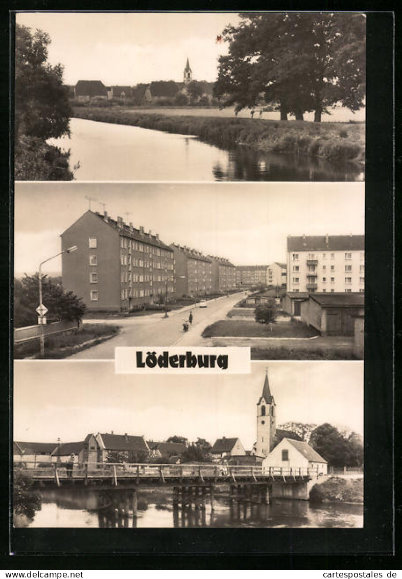 AK Löderburg /Kr. Stassfurt, An Der Bode, Strasse Der Einheit, Bodebrücke U. Kirche  - Stassfurt