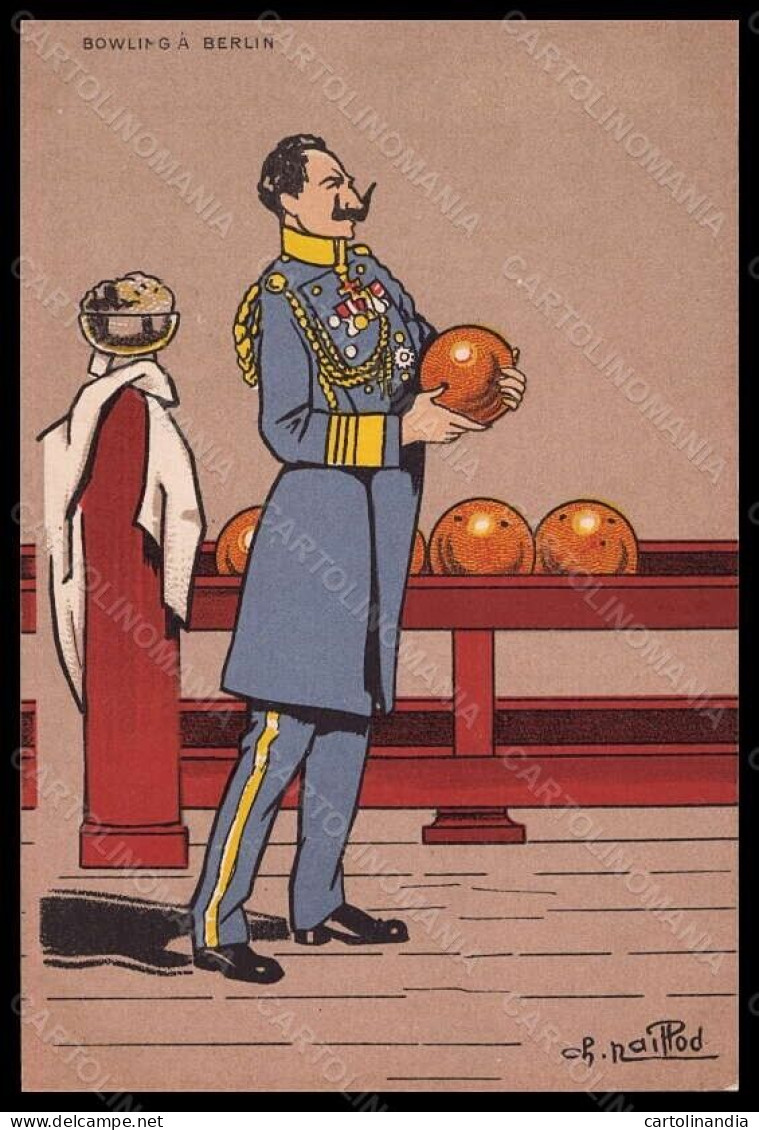Artist Signed Naillod Propaganda WW1 Anti Kaiser Wilhelm II Bowling Pc VK6207 - Sonstige & Ohne Zuordnung