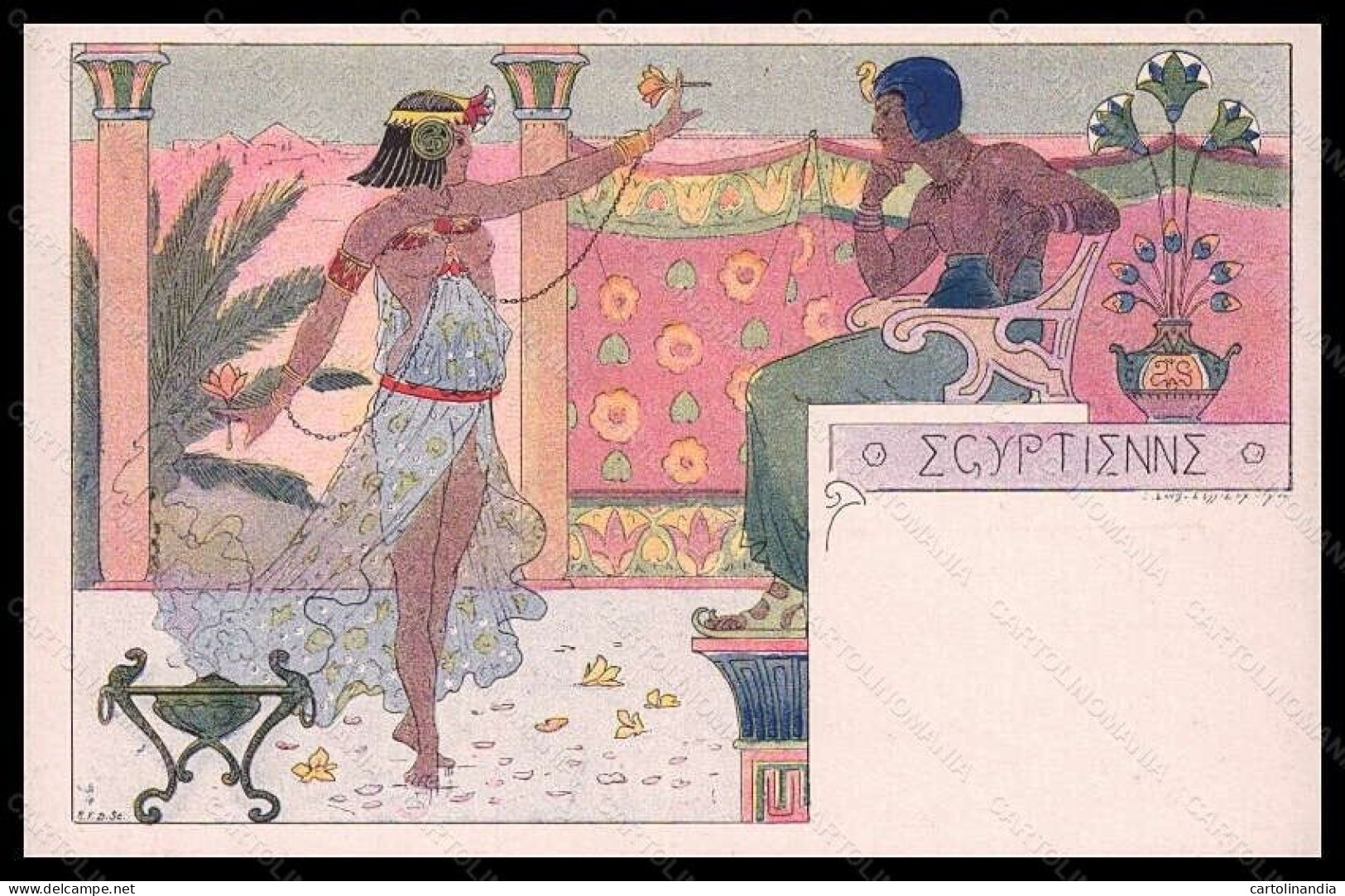 Artist Signed L. Lessieux Art Nouveau Risque Lady Egypt Egyptienne Pc VK5575 - Sonstige & Ohne Zuordnung