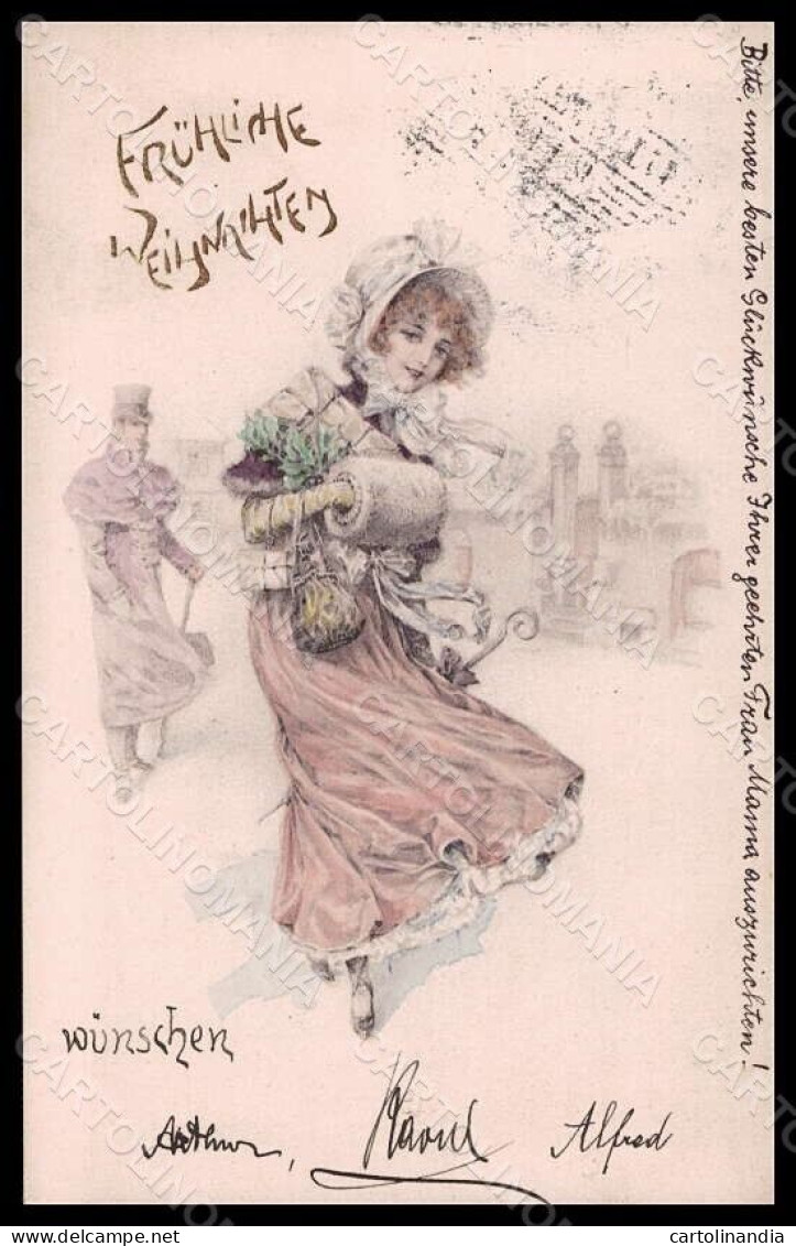 Artist Signed Illustratori Lady Christmas Viennoise Serie 214-3 Postcard VK7093 - Autres & Non Classés