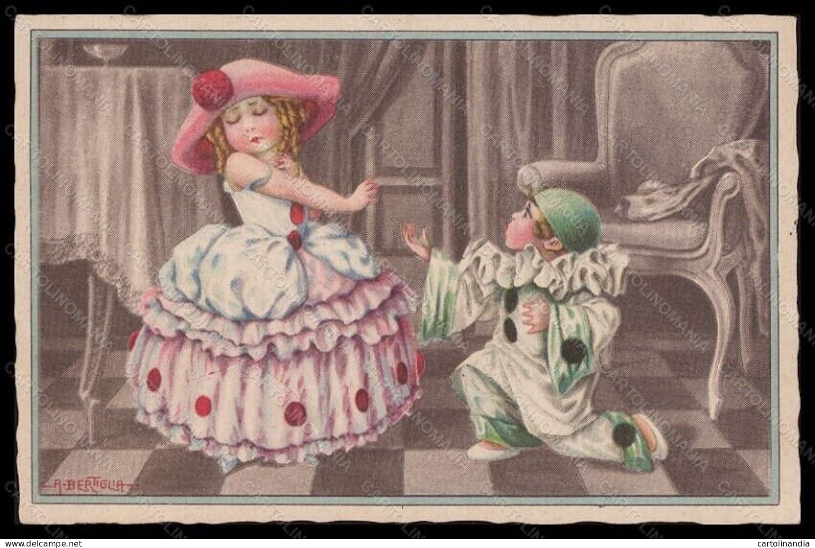 Artist Signed Bertiglia Children Pierrot Serie 2460 Postcard VK6142 - Sonstige & Ohne Zuordnung