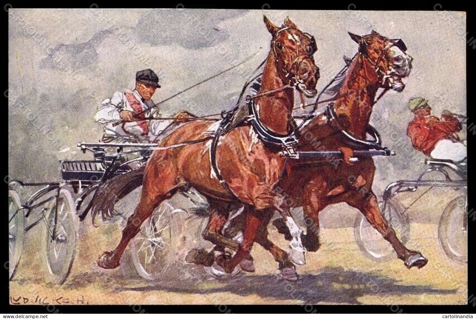 Artist Signed Ludwig Koch Horse Racing Sport Pferd BKWI Serie 473-4 Pc VK6762 - Sonstige & Ohne Zuordnung