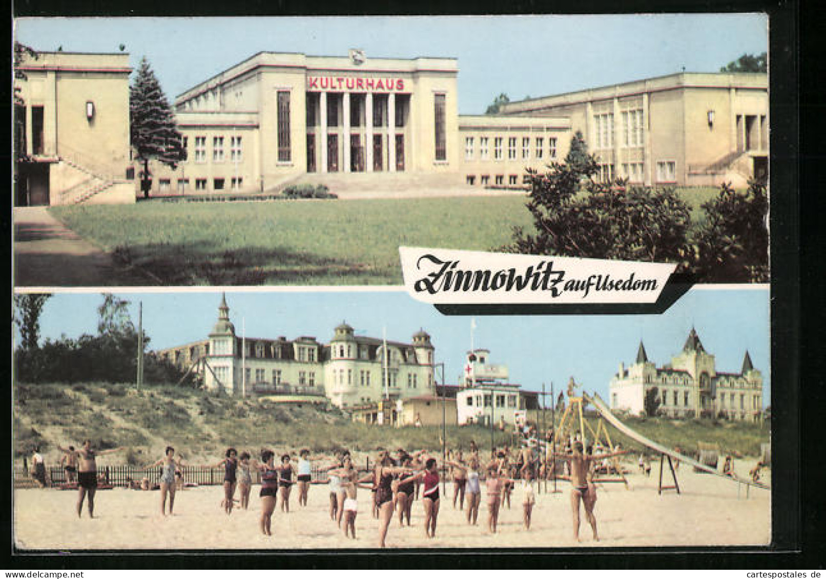 AK Zinnowitz /Usedom, Kulturhaus, Gymnastik Am Strand  - Zinnowitz