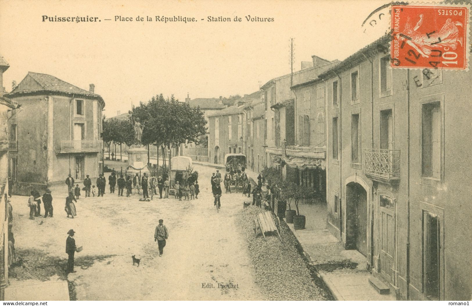 34)     PUISSERGUIER  -  Place De La République Station De Voitures  (  Diligence  ) - Autres & Non Classés