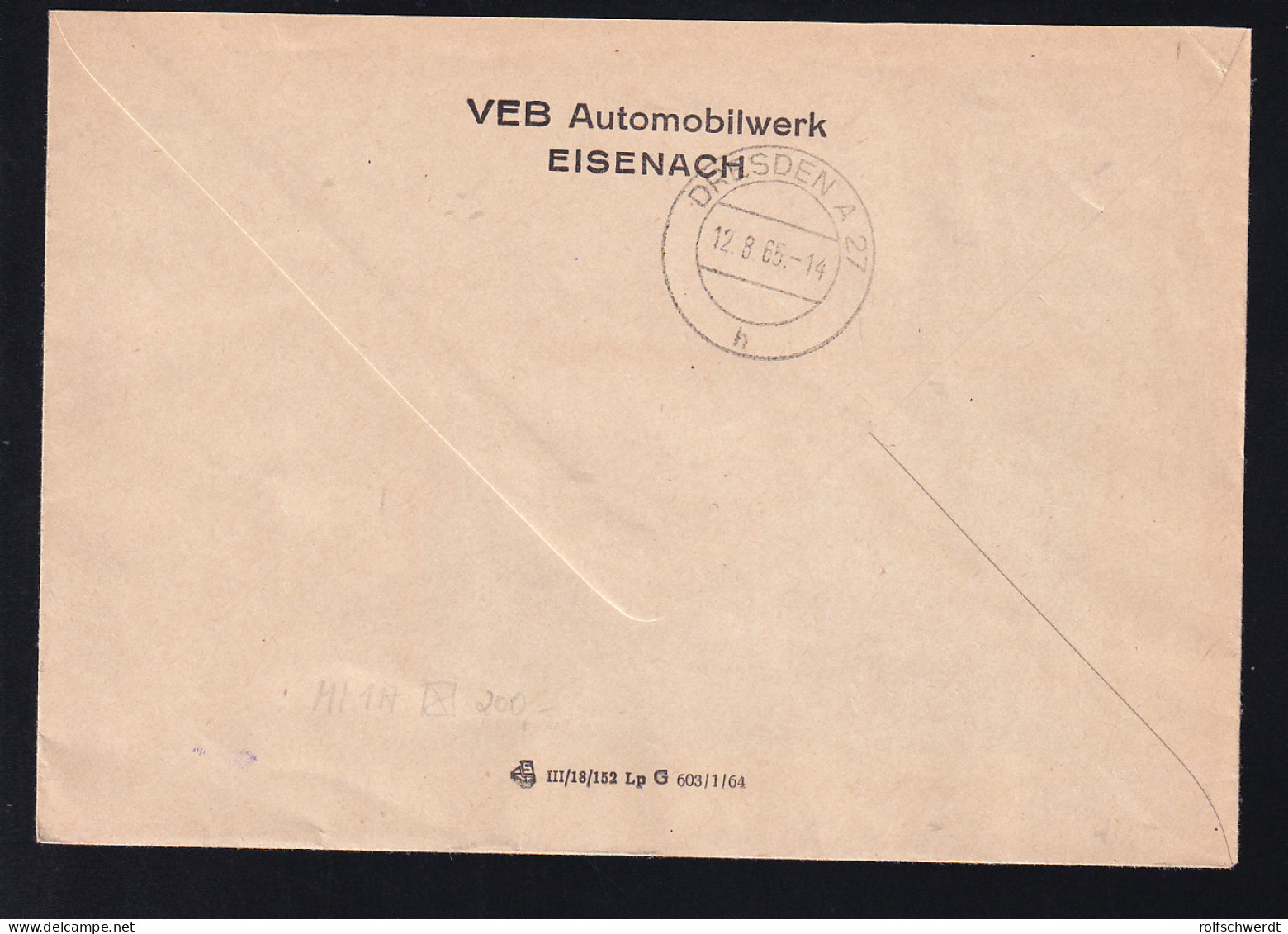 VD-Marke Auf Fensterbrief Des VEB Automobilwerk Eiasenach - Andere & Zonder Classificatie