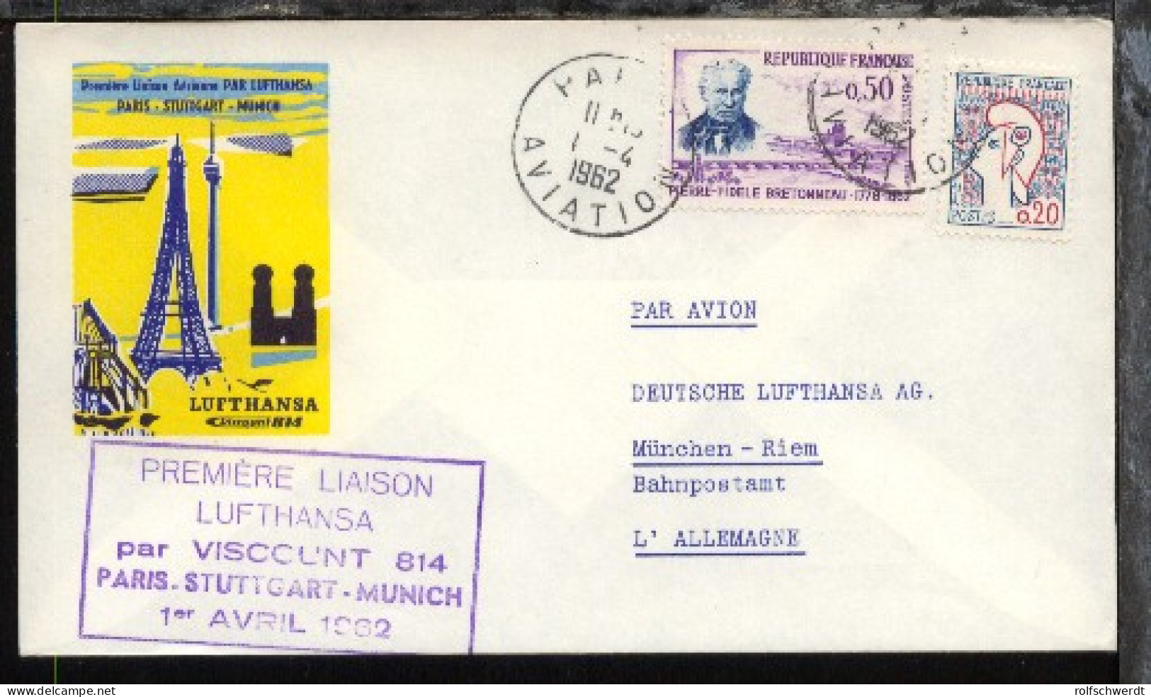 Lufthansa-Erstflug-Bf. Paris-München 1.4.1962 - Sonstige & Ohne Zuordnung