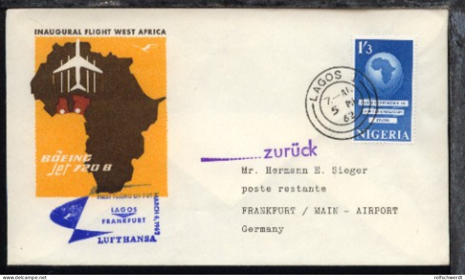 Lufthansa-Erstflug-Bf. Lagos-Frankfurt 5.3.1962 - Sonstige & Ohne Zuordnung